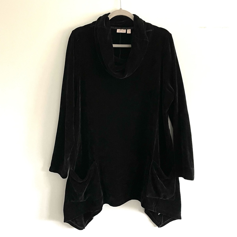 LOGO by Lori Goldstein Black Velvety Cowl Neck Top 2X